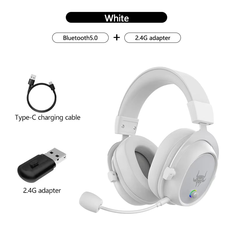 High-End 2.4G Wireless Overhead Sports Headphones with Bluetooth White Gaming Headset with Microphone Noise Canceling Headphones