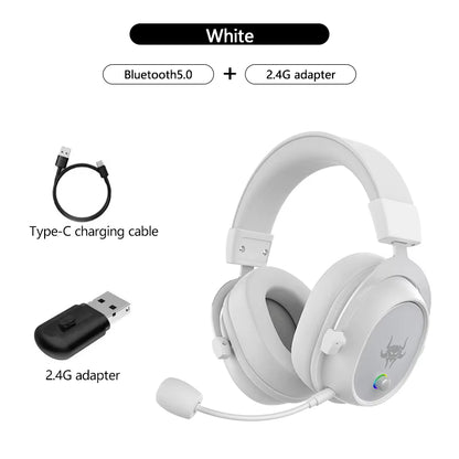 High-End 2.4G Wireless Overhead Sports Headphones with Bluetooth White Gaming Headset with Microphone Noise Canceling Headphones