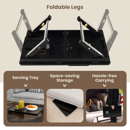 Portable Bamboo Laptop Lap Tray with Adjustable Legs and Tilting Top