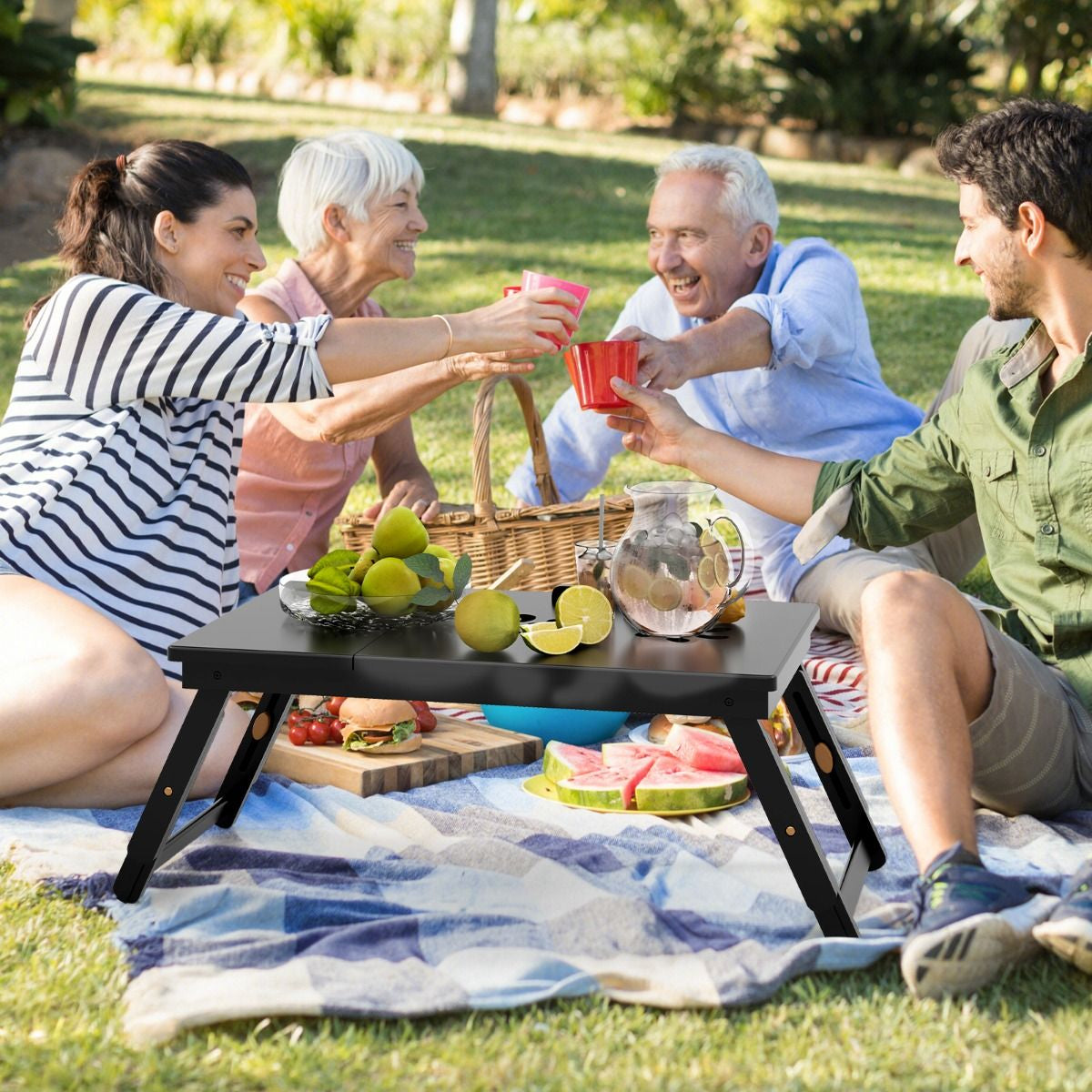 Portable Bamboo Laptop Lap Tray with Adjustable Legs and Tilting Top